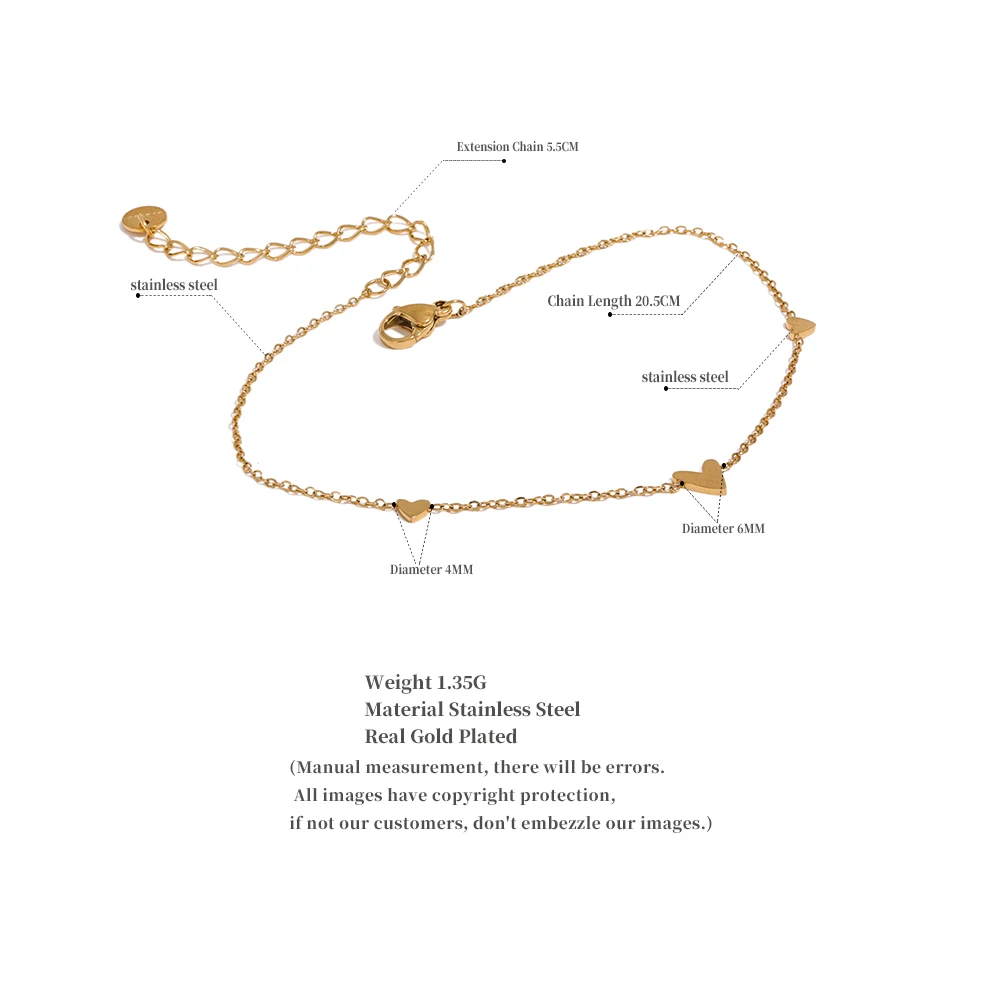 Yhpup Rust Proof Stainless Steel Heart Chain Anklet Gold Silver Color 18K PVD Plated Summer Fashion Jewelry for Women silver anklet bracelet ankle chains fashion accessories