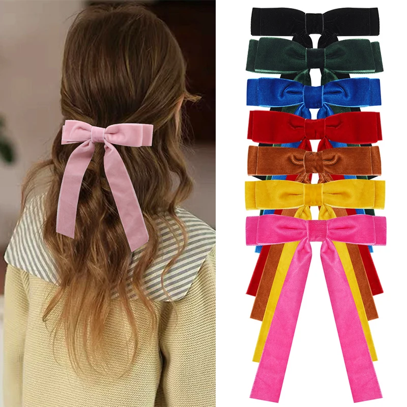 

Oaoleer 10Pcs/set Sweet Girls Coral Fleece Hair Bow Clips Solid Bowknote Hairpin Barrette Headwear Winter Hair Accessories
