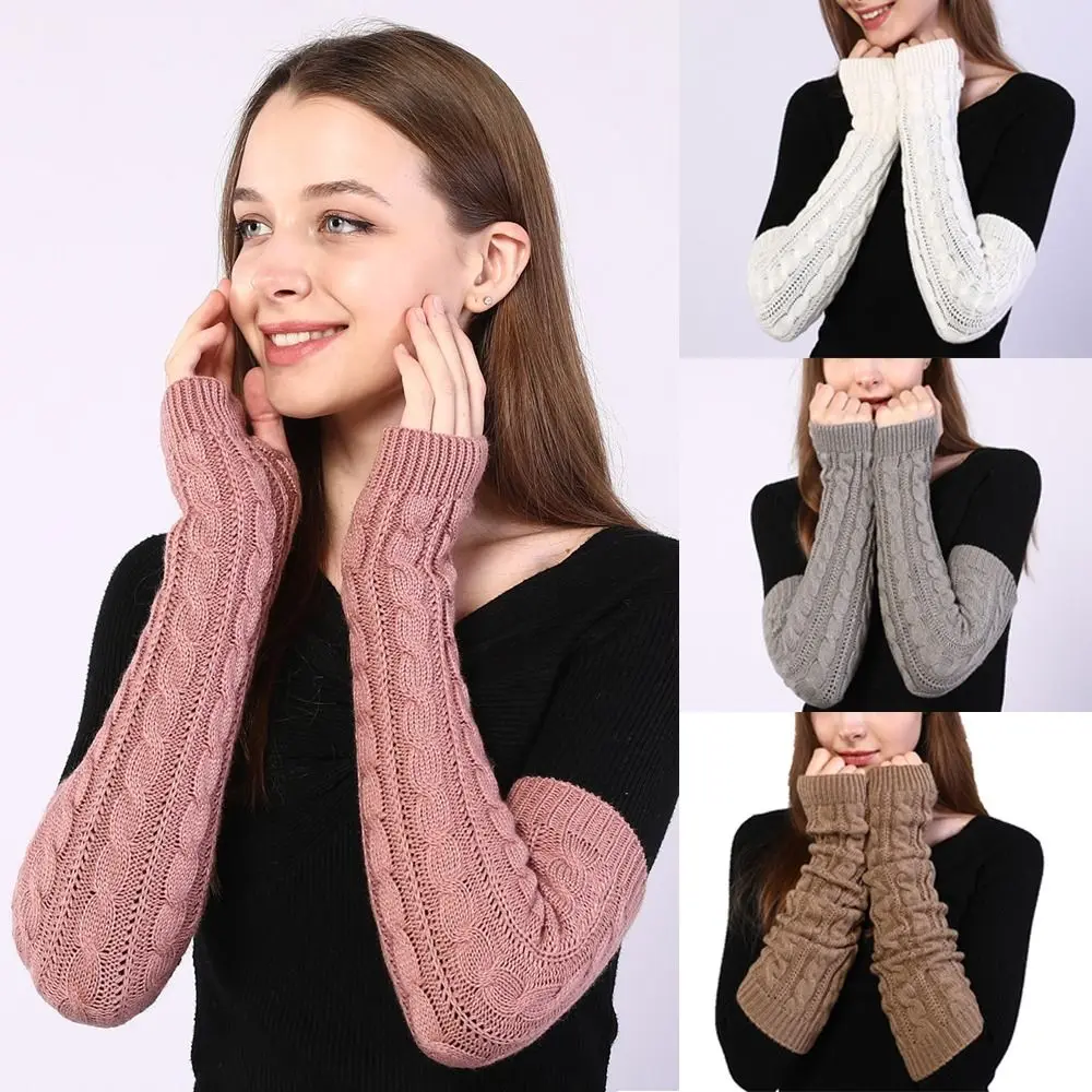 

Fingerless Long Wrist Gloves Twists Shape Arm Warmers Knitted Gloves False Sleeves Finger Sleeves Cover Half Finger Gloves