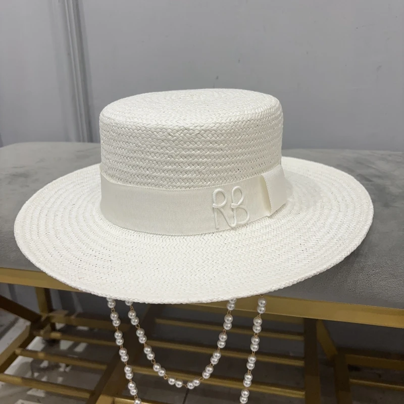 2023 summer new arrival Double Chain Strap Boater Hat straw  display picture 3