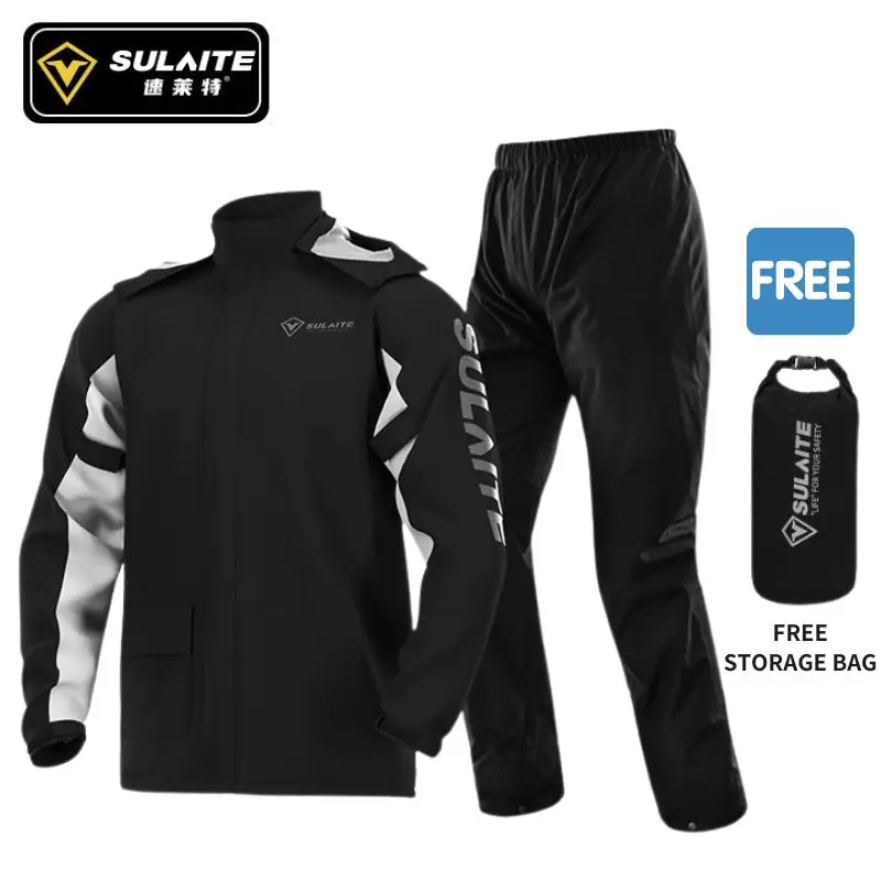 Sulaite Reflective Raincoat for Motorcyclist Lightweight Waterproof Motorcycle Rain Jacket Men Women Outdoor Biker Rain Gear