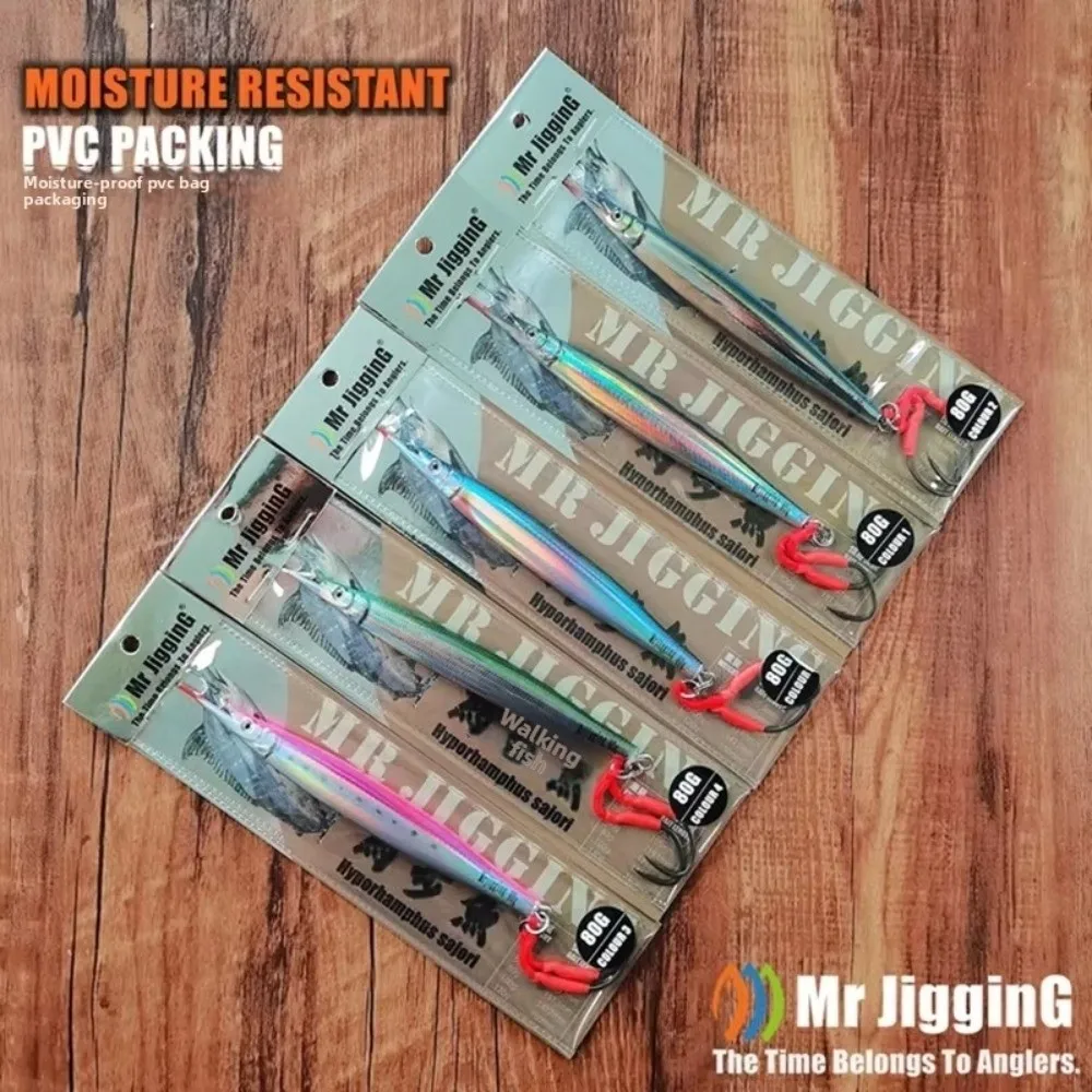 40g-60g Weight 3D Hyporhamphus Sajori Metal Jig Metal Material 3D Pattern Tuna Bait Jigging Design Fishing Spoon