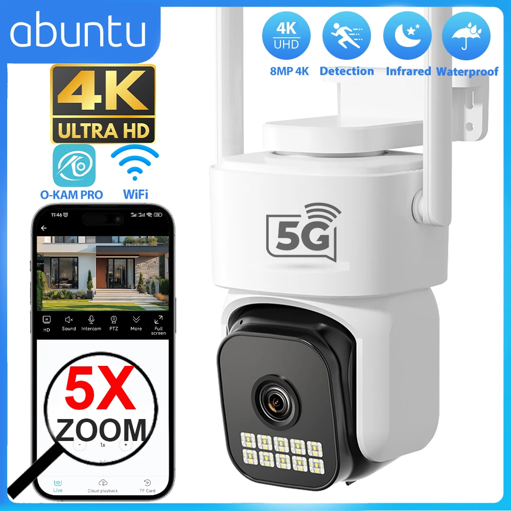 8MP 4K PTZ Wifi Camera 5X Digital Zoom Outdoor Surveillance Camera Human Detection Night Vision 5G Security Camera O-KAM PRO APP 1