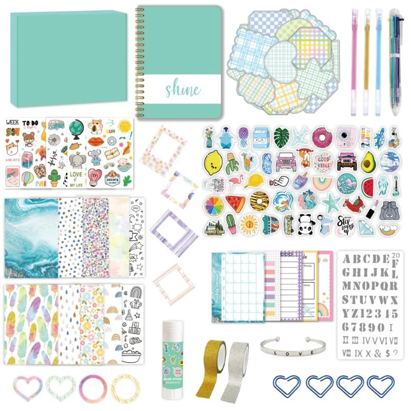 DIY JOURNAL SET Children's Boys and Girls Handmade Notebook Stationery Hand Diary Note Paper Sticker Glitter Tape Gift Box Set