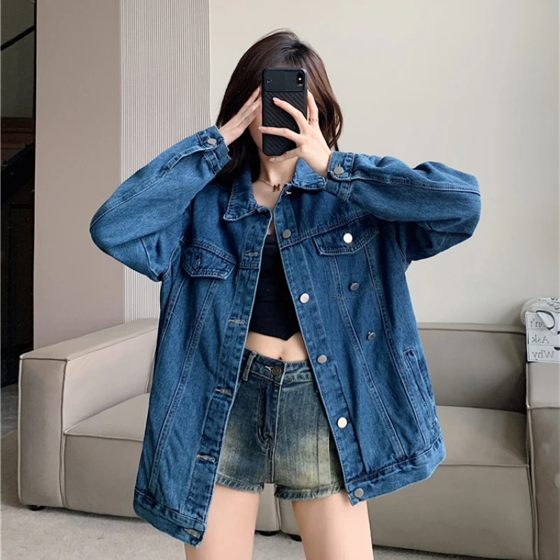 

2023 New Spring Retro Diagonal Button Loose Slim Mid Length Shoulder Pad Coat Top Free Shipping