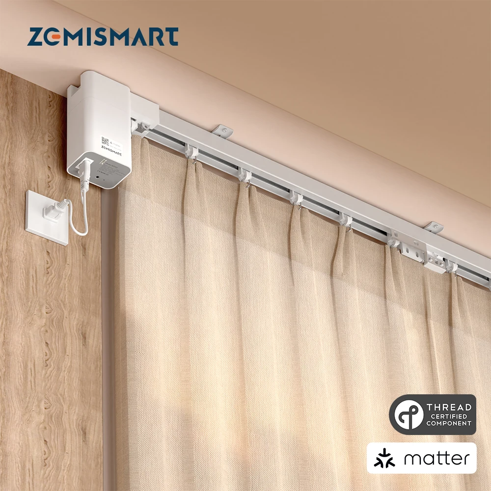 ชุดม่านม้วนอัตโนมัติ Zemismart Matter Thread พร้อมมอเตอร์ขนาดเล็ก เสาอากาศภายนอก ใช้งานร่วมกับแอป Home Assistant และ Homekit 1