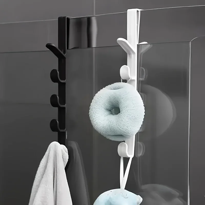 4pcs Set-5-Hook Door Hook, Back Pocket Storage Rack, Household Bathroom Storage Organizer For Bathrooms, Bedrooms