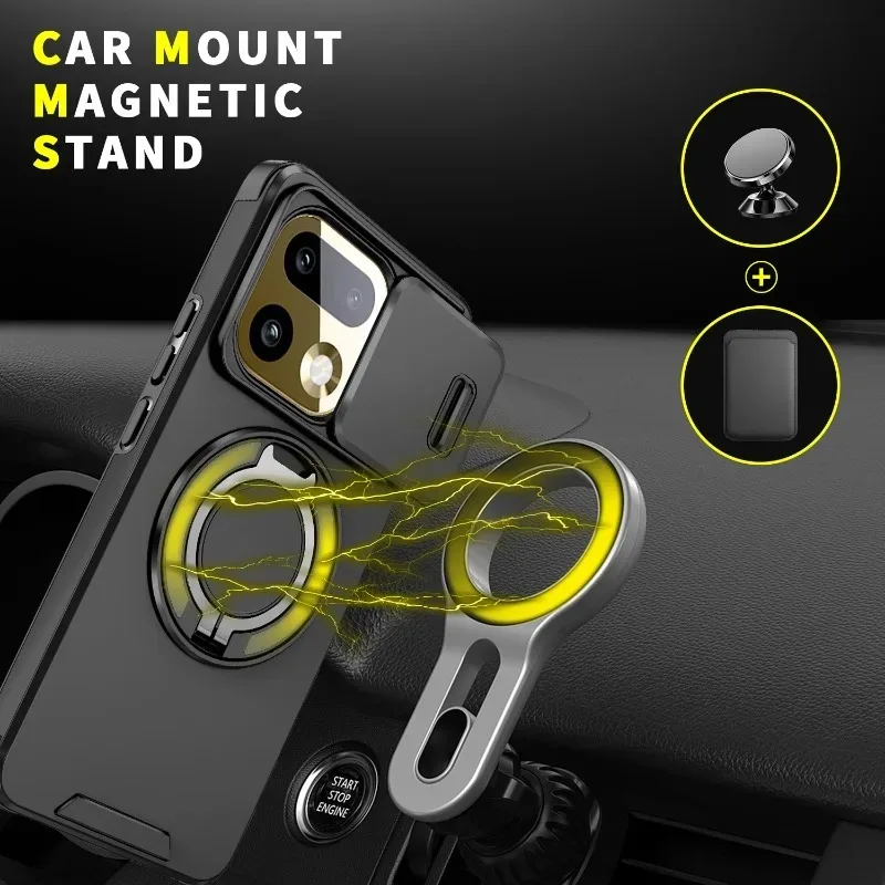 PC+TPU Magnetic Bracket Phone Case with Sliding Lens Armor Protection