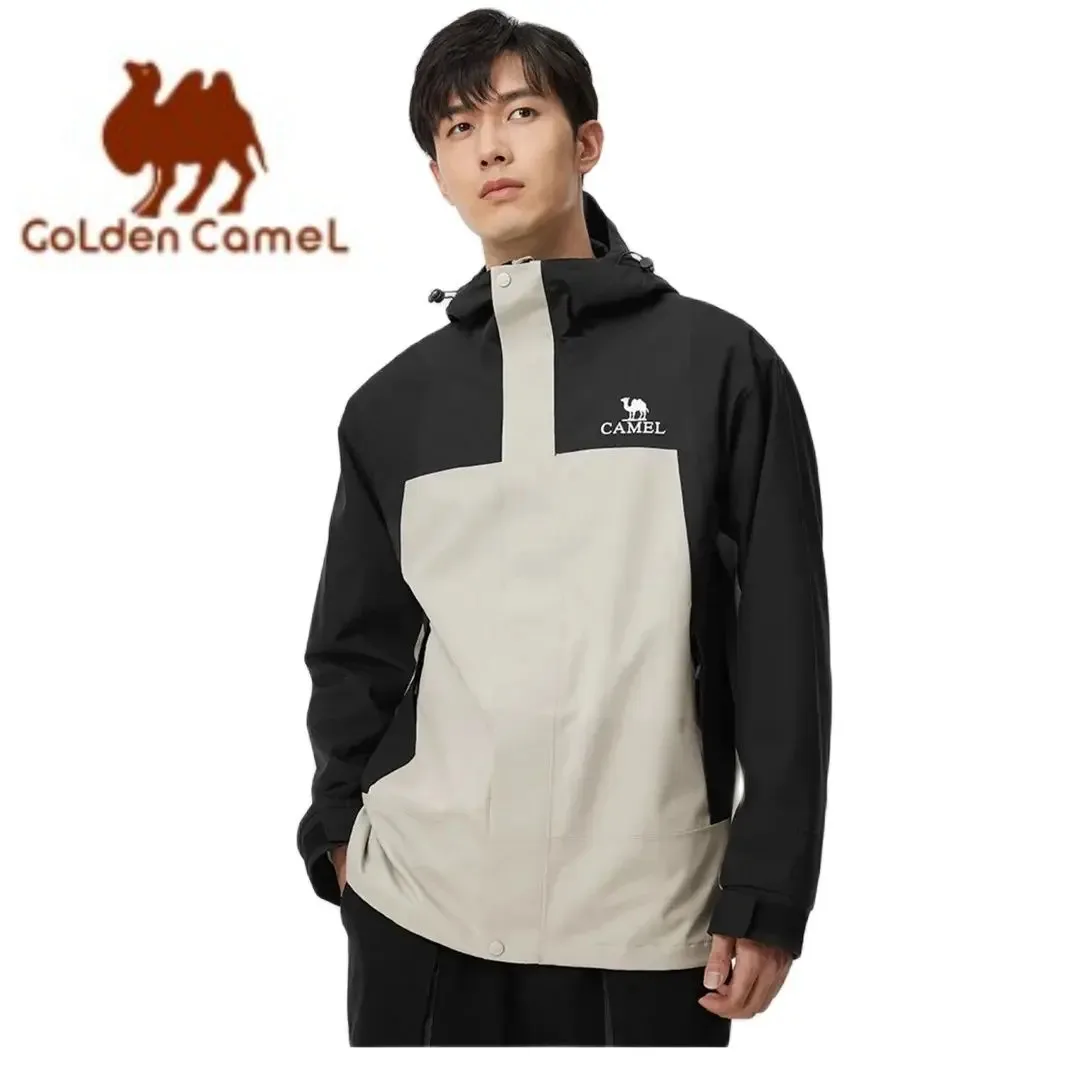GOLDEN 남녀공용 카멜 하이킹 재킷, 하드 쉘 싱글 재킷 레이어 바람막이, 방수 등산 비옷