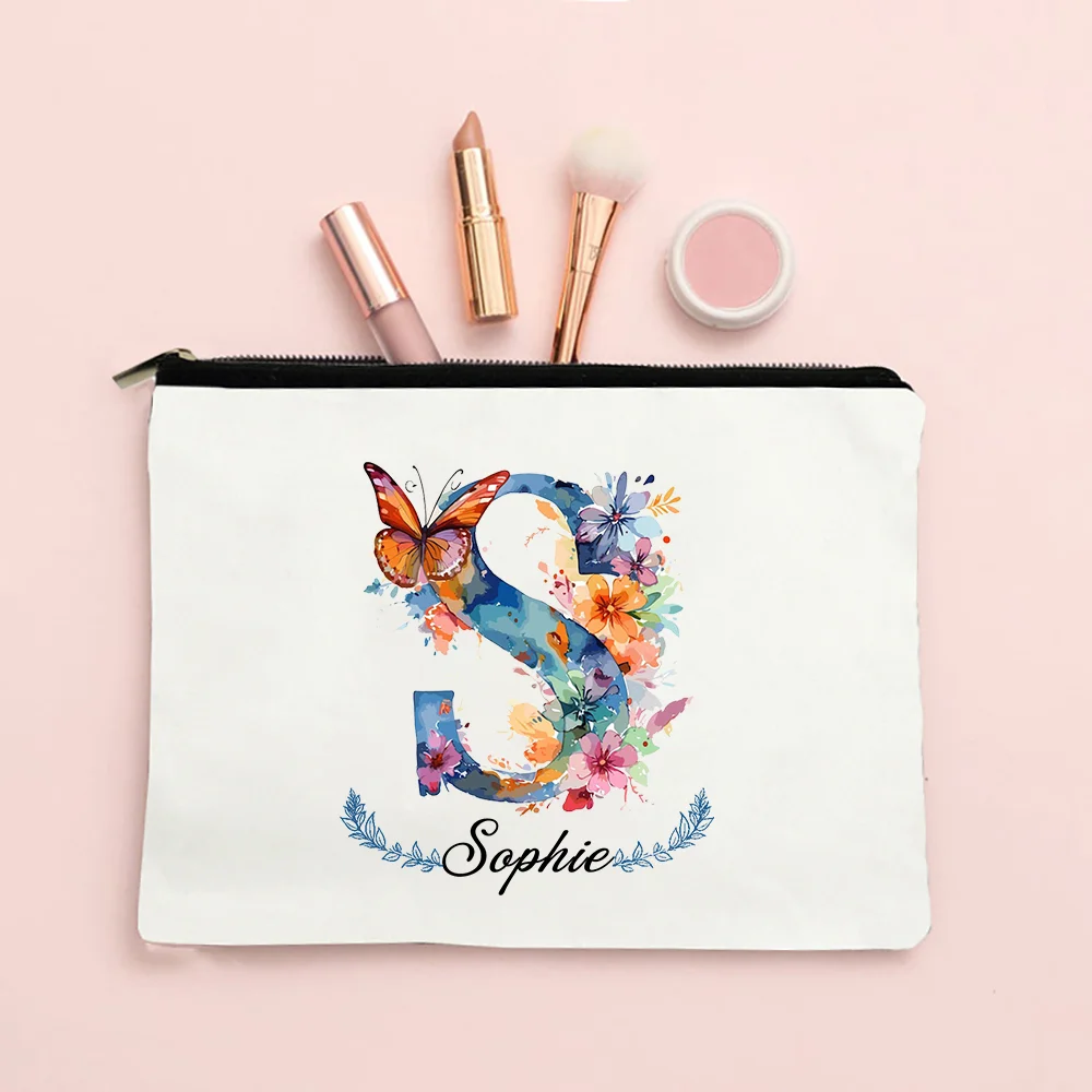 Personalized Initial with Name Makeup Bag for Women A-Z Cosmetic  Bags Girls Travel Toiletry Pouch Wedding Birthday Gift for Her 5