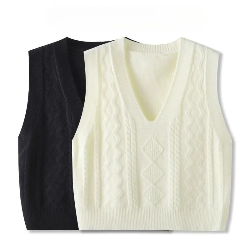 

Укороченный свитер, жилет в стиле преппи, вязаный жилет, топы, Осенний плотный женский жилет без рукавов с V-образным вырезом, шикарные топы, джемперы