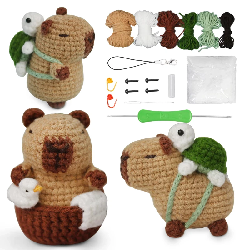 Capybara Crochet Kit Set Cute Crochet Stuffed Animal Kit Handmade Birthday Gift DIY Guinea Pig Yarn Set for Kids Craft Lovers