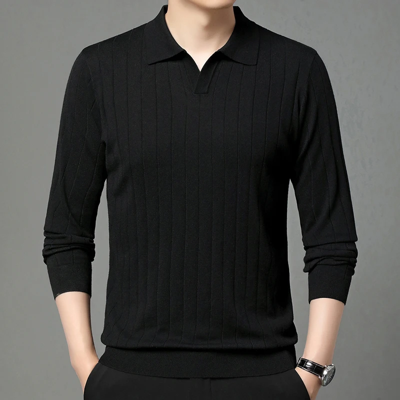 New Design Men's Sweater Polos 2024 Autumn Turn Down Collar Wool Blended Knit Shirts Long Sleeve  Jumper Pullover Knit Clothes 5