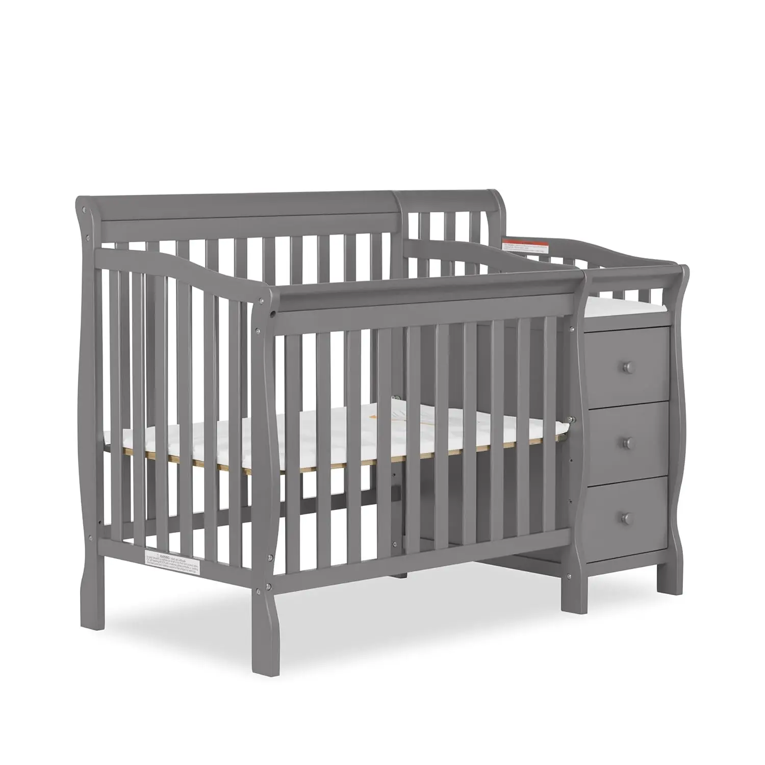 Jayden 4‑in‑1 Mini Convertible Baby Crib & Changer with Storage, Steel Grey, Pinewood, GreenGuard Gold & JPMA, 1” Mattress Pad