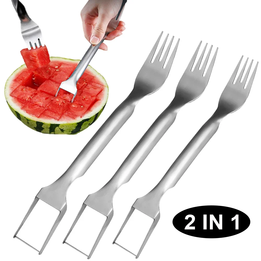 

Multifunctional Watermelon Fork 2 In 1 Watermelon Slicer Cutter Divider Knife Stainless Steel Kitchen Fruits Cutting Forks Tools