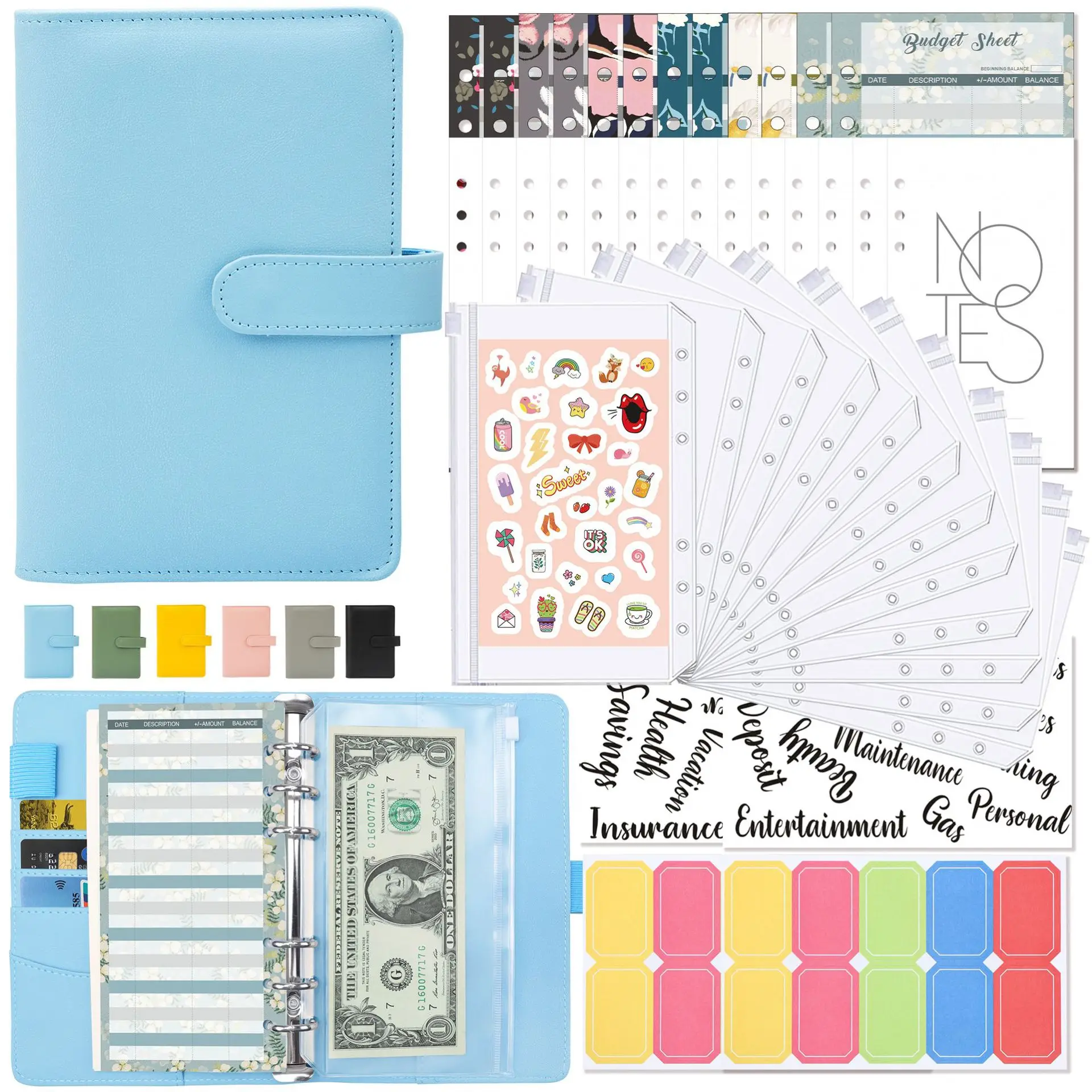 Compact A6 Binder Budget Planner with Zippered Money-Saving Envelopes