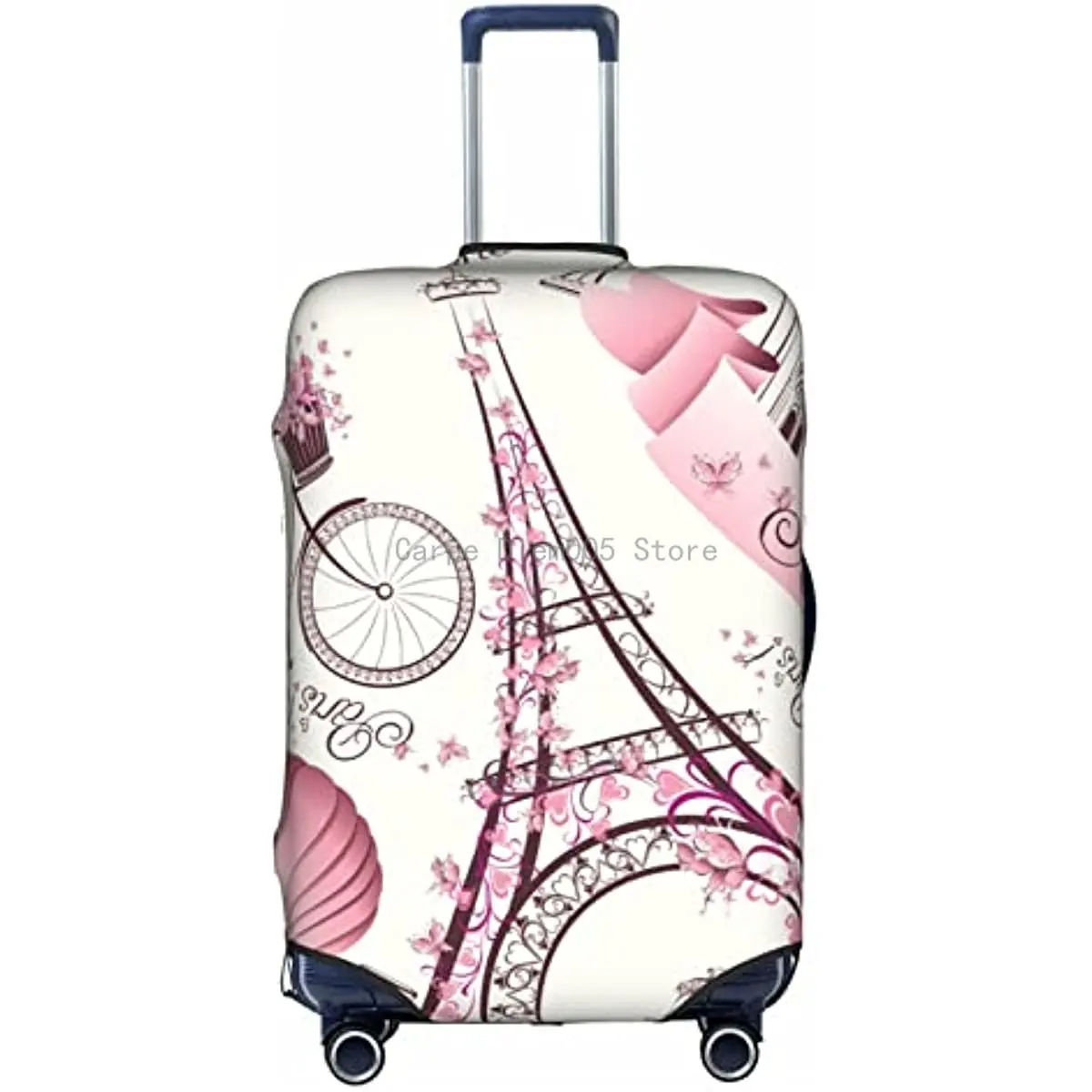 Eiffel Paris Tower With Pink Flowers Suitcase Cover Travel Luggage Protector Cover Fits 18-32 Inch Suitcase 2