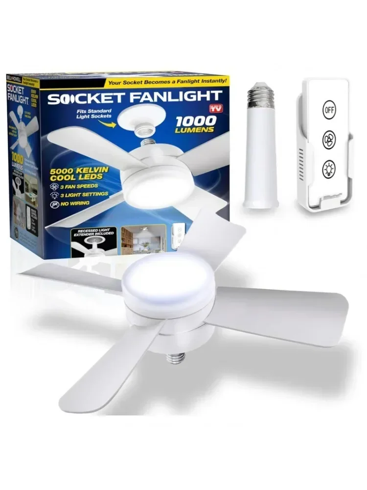 21.5'' Socket Ceiling Fan Light With Remote Control, E26 Based, 4