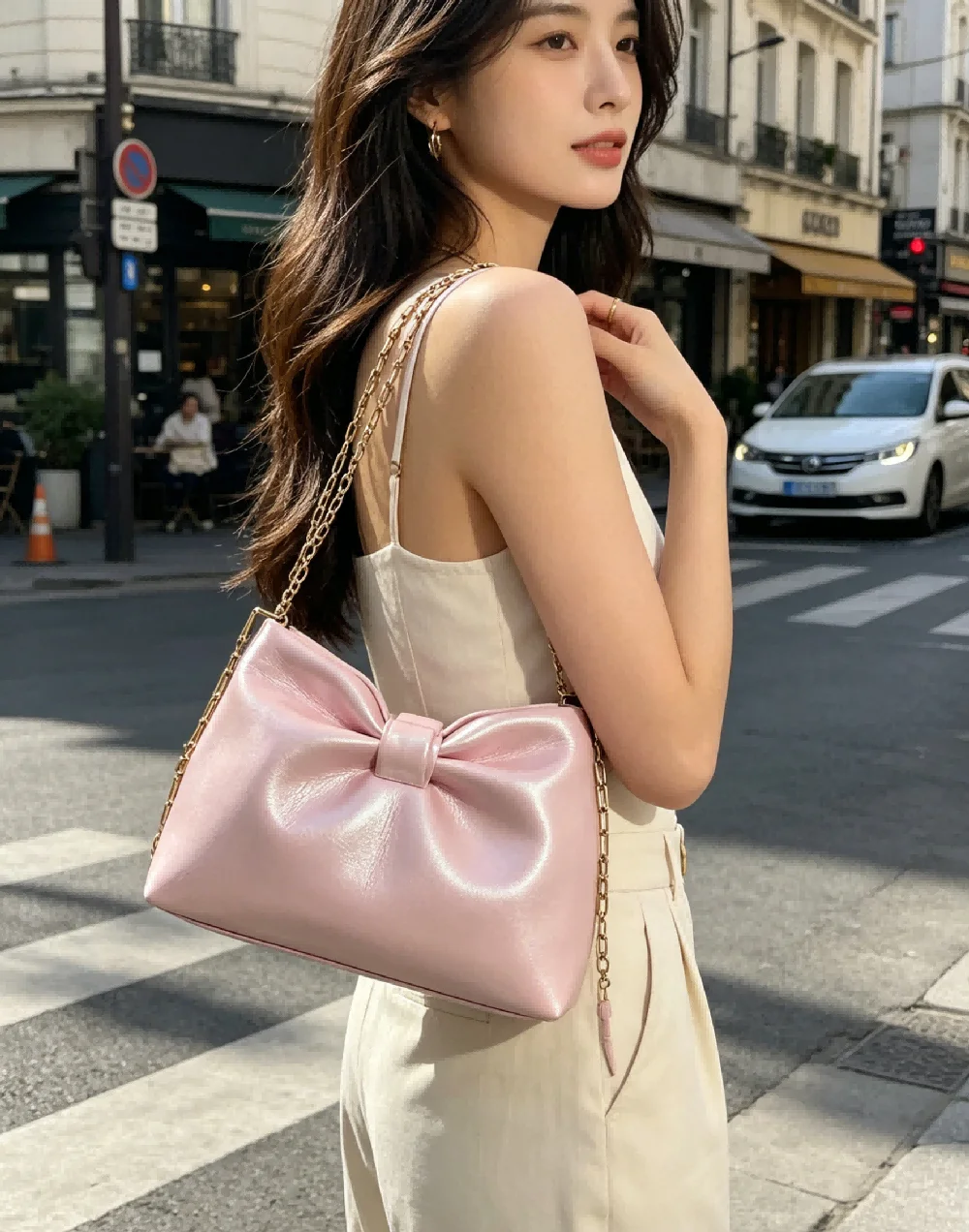 Fashion Women's Clutch Purse Handbags Summer Pink Bowknot Female Underarm Bags Sweet Girl's Small Square Shoulder Messenger Bag