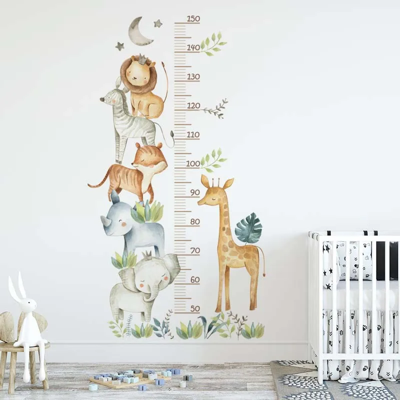 Hot Sale Measure Height Cute Decoration Sticker for Home Decor Children Room Cartoon Animal Kids Growth Chart Wall Paper Sticker