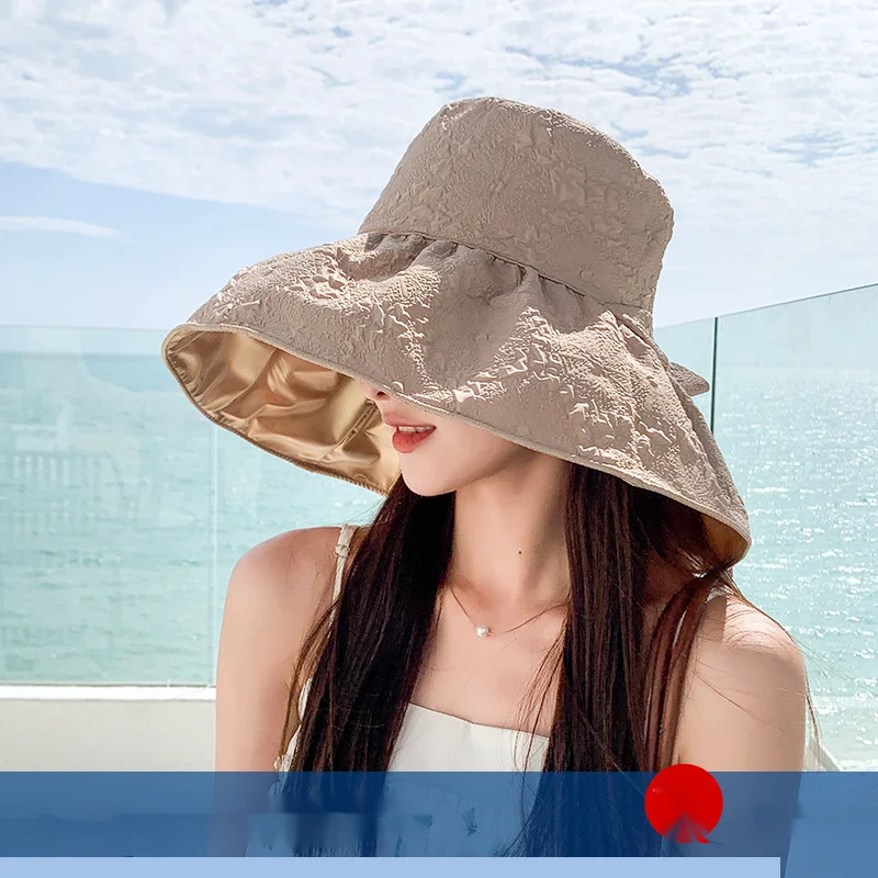 Korean Version of Women's Sunshade and Sun Protection Sun Hat with Large Edges Summer Outdoor UV Protection Bow Shaped Beach Fisherman Hat_voghion.com