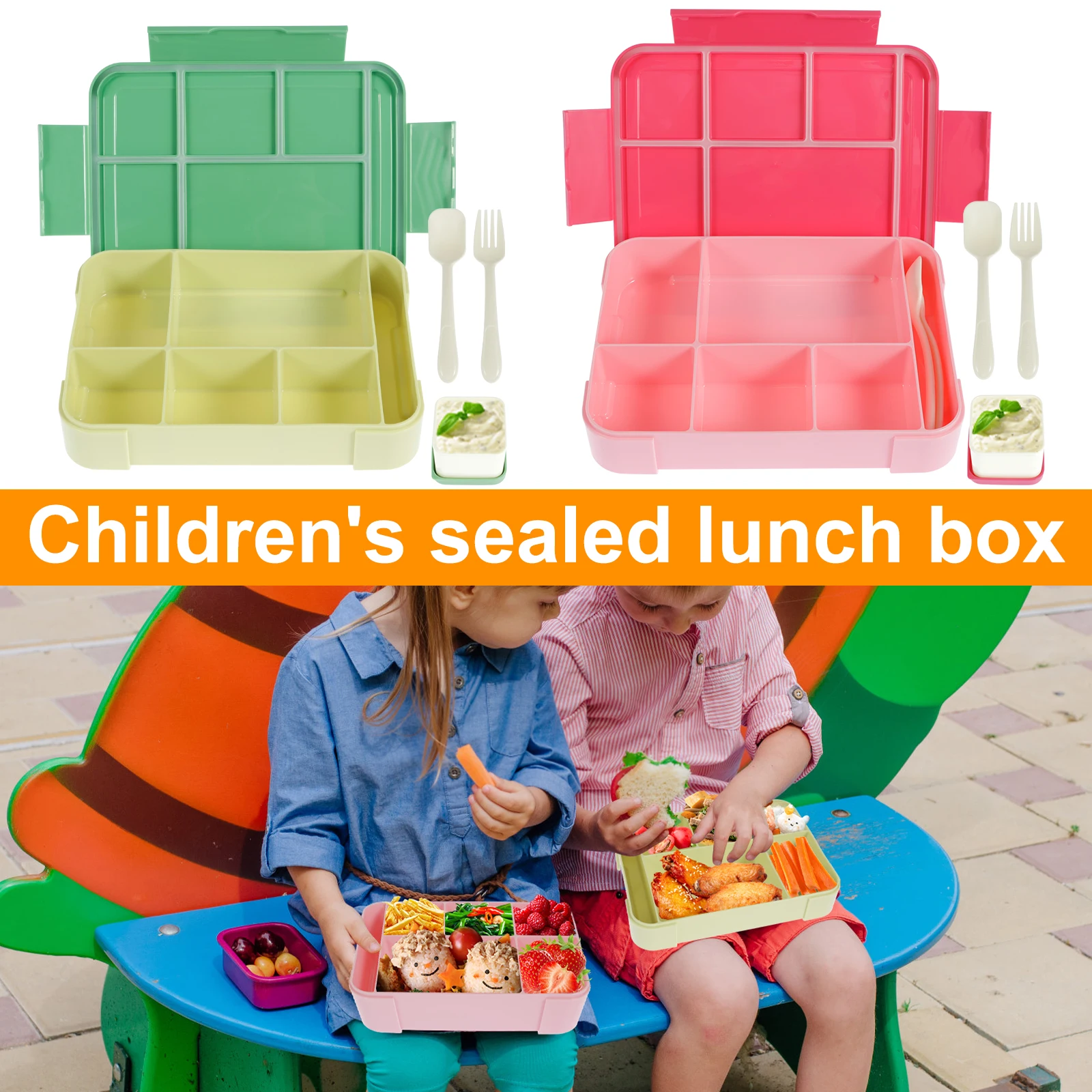 

Kids Bento Box with 5 Compartments 1330ml/46.8oz Lunch Box Container with Sauce Box Non-Slip Bento Lunch Box Leakproof Bento