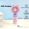 New Cartoon Mini Handheld Fan with Lights USB Rechargeable Long-Lasting Portable Travel Travel Small Fan Rotatable
