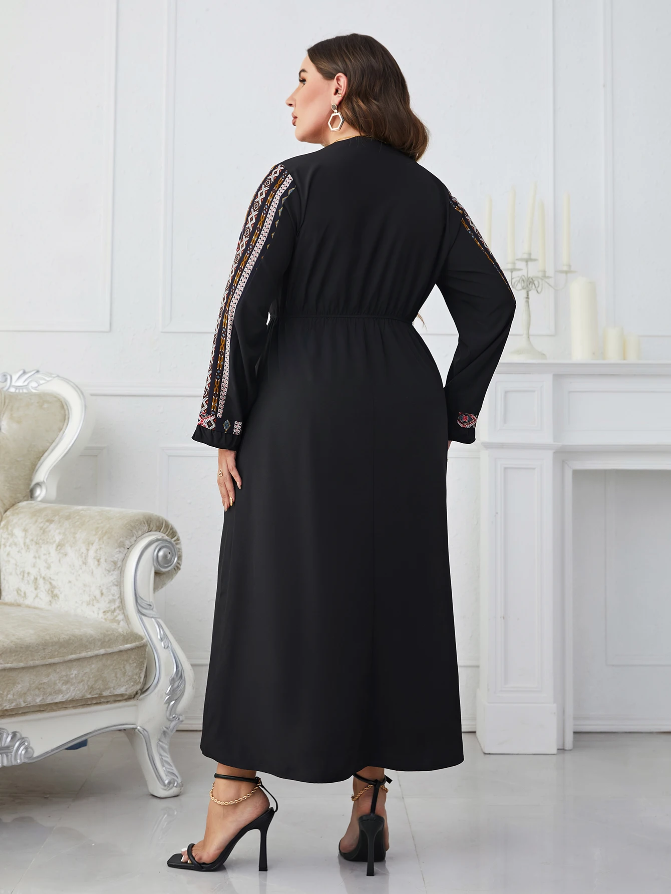 Plus Size Tassel Tie Neck Casual Maxi Dress Women 2023 Spring Autumn Fashion Party Long Sleeve Female Elastic A-Line Dresses