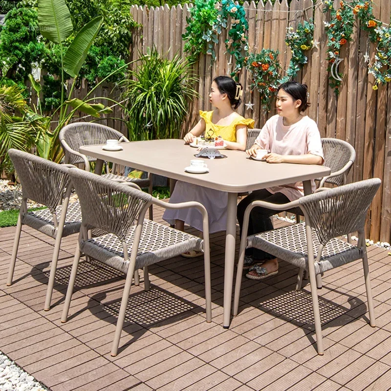 Courtyard Outdoor Garden Chairs Leisure Dining Chair Aluminum Alloy Rope Chairs Villa Garden Waterproof Sunscreen Outdoor