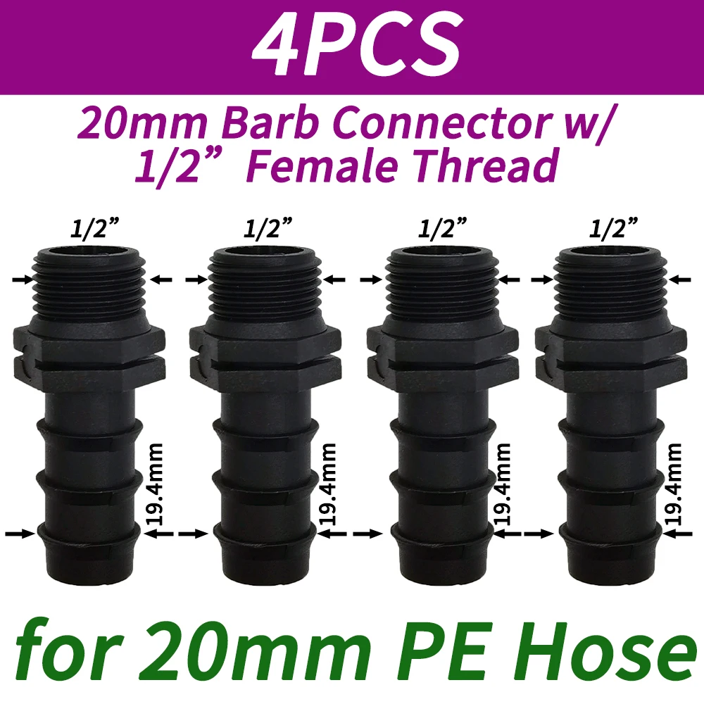 Oasis 4PCS 1/2" 3/4" Innengewinde Anschluss zum Widerhaken 16mm 20mm PE Schlauch Adapter Bewässerung Pflanzer Tropf System Garten Rohr Reparatur – Detail 4