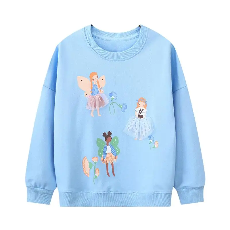 Blue New Spring and Autumn Tops Kids Clothes Girls Children's Clothing Hoodies Cartoon Fairy Sweatshirt Cotton
