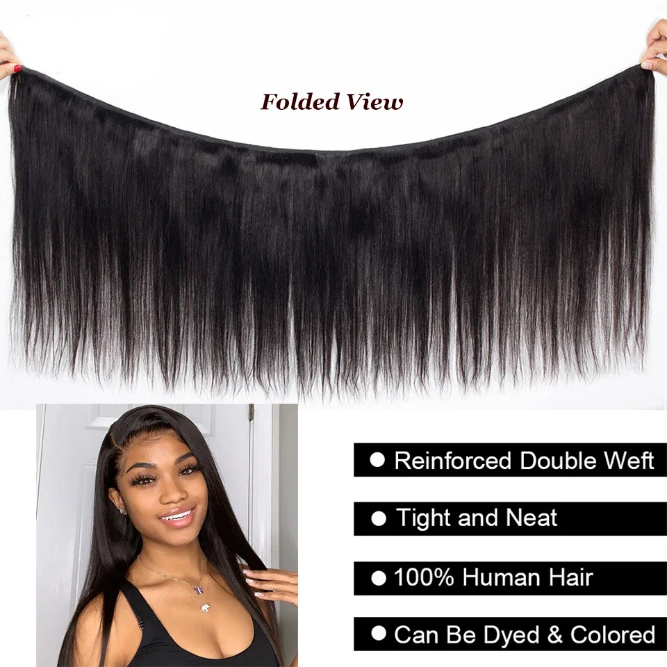 Brazilian 30 40 Inch Raw Virgin Unprocessed Human Hair Extensions Bone Straight Human Hair Weave Bundles 1/3/4 Pcs Double Wefts 4