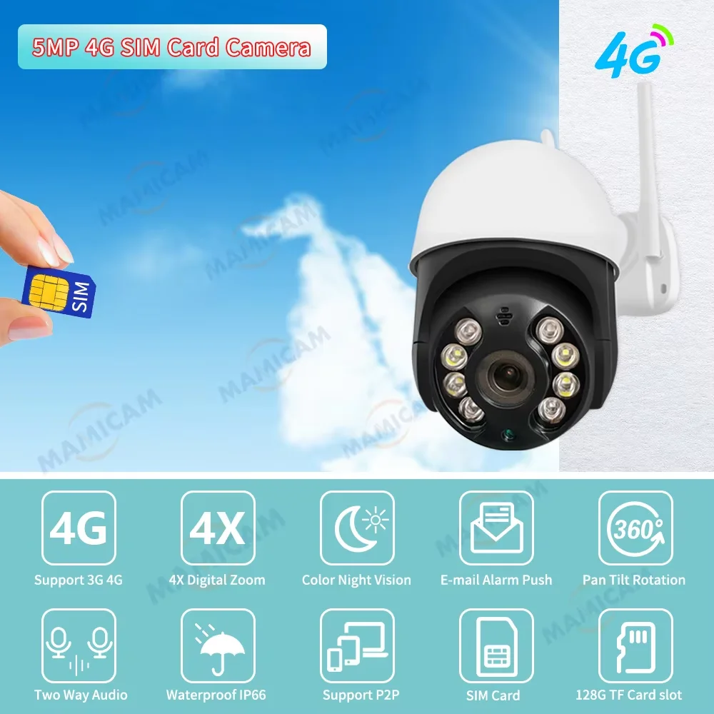 5MP 4G Camera: HD, IP66 Waterproof, Pan Tilt, Auto Tracking