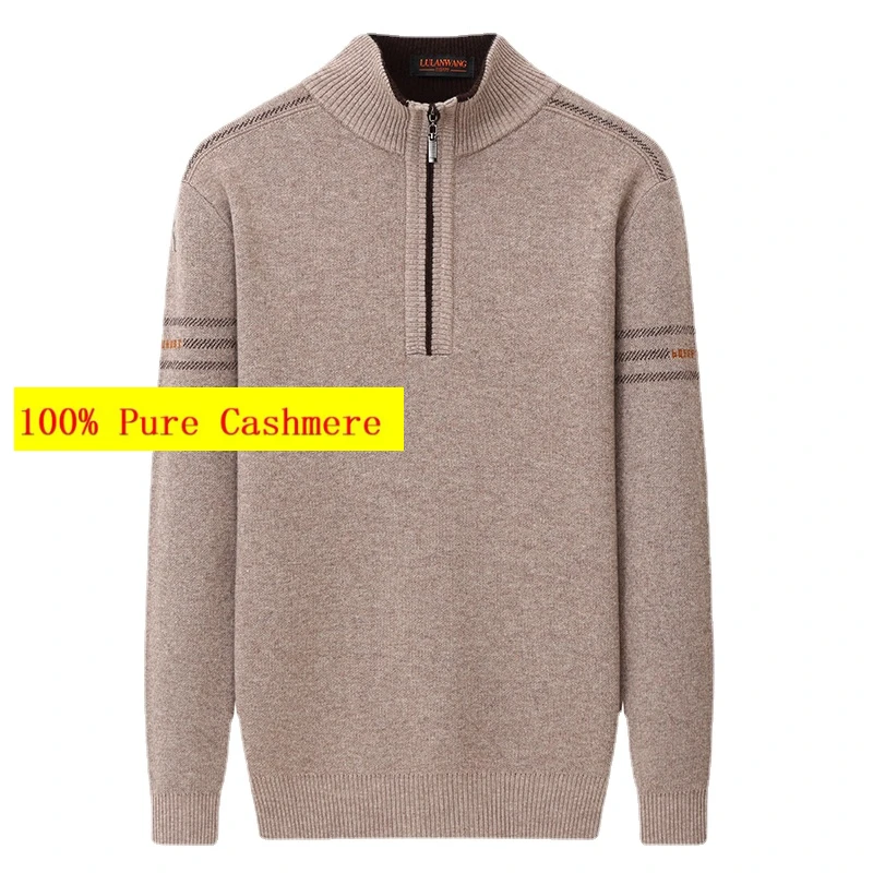 

New Arrival Fashion Light Luxury Men's Zipper with Half High Neck 100% Pure Cashmere Knitted Sweater,Winter Thickened Size S-3XL