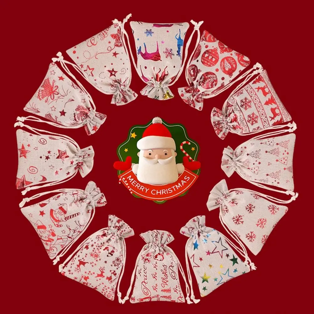 

10Pcs Hot Gold Christmas Candy Cotton Bag Santa Claus Snowflake Christmas Bronzing Gift Bag Elk Linen Christmas Gift Bag Party