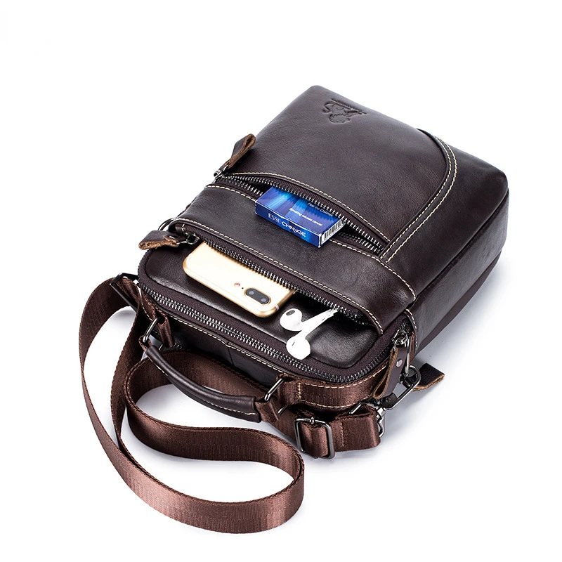 Men's Cowhide Crossbody Bag Retro Single Shoulder Bag Men's First Layer Cowhide Vertical Square Fashion Handbag Brown Black Bag