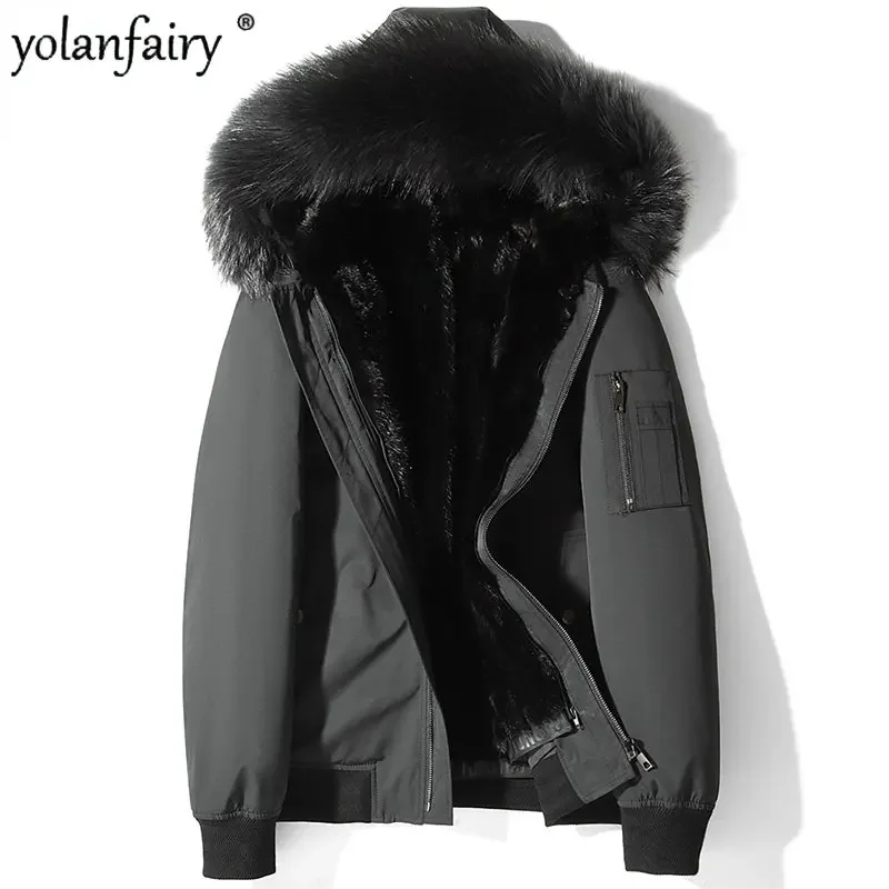 Abrigo de Piel auténtica de visón para Hombre, de mapache parka con Cuello de Piel, moda coreana, 2023