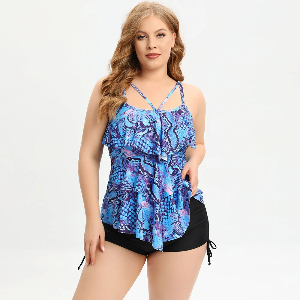Women's Ruffled Edge Bikini Swimsuit, Summer Beach Cloth, Large Size