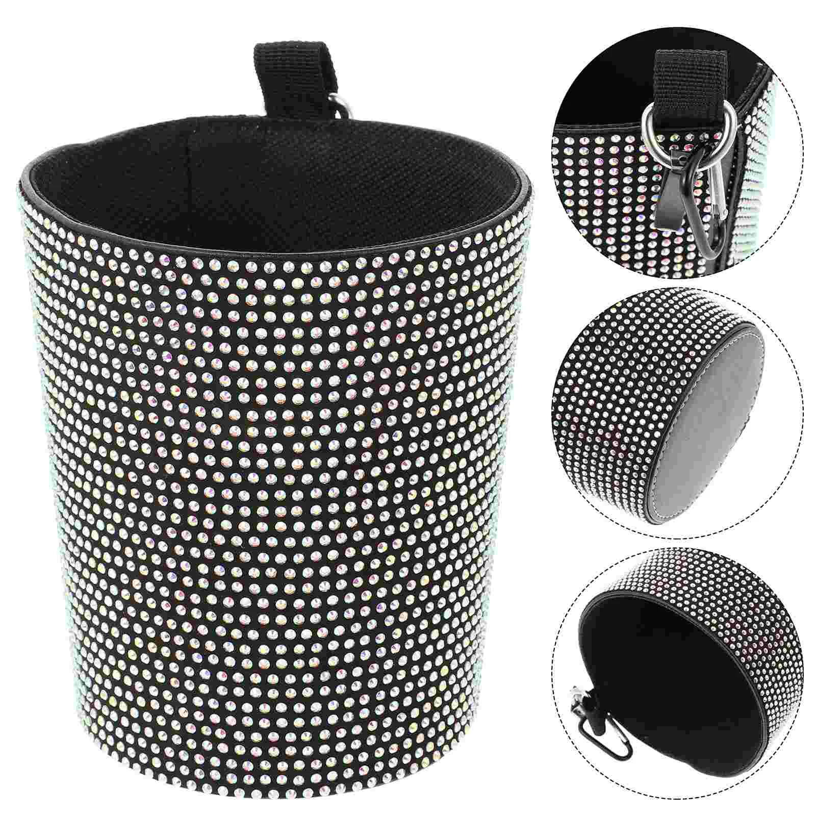 

1pc Car Trash Cup Auto Rubbish Storage Holder Shiny Rhinestone Garbage Box