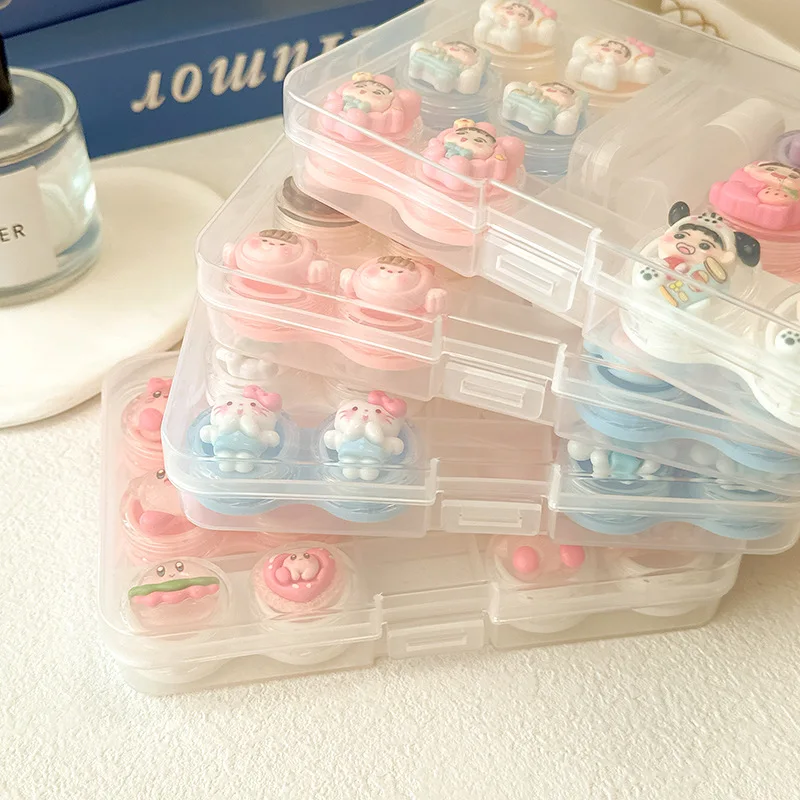 6Pair Contact Lens Case Contact Lens Storage Box Cute Girl Box Clamp Forceps Care Solution