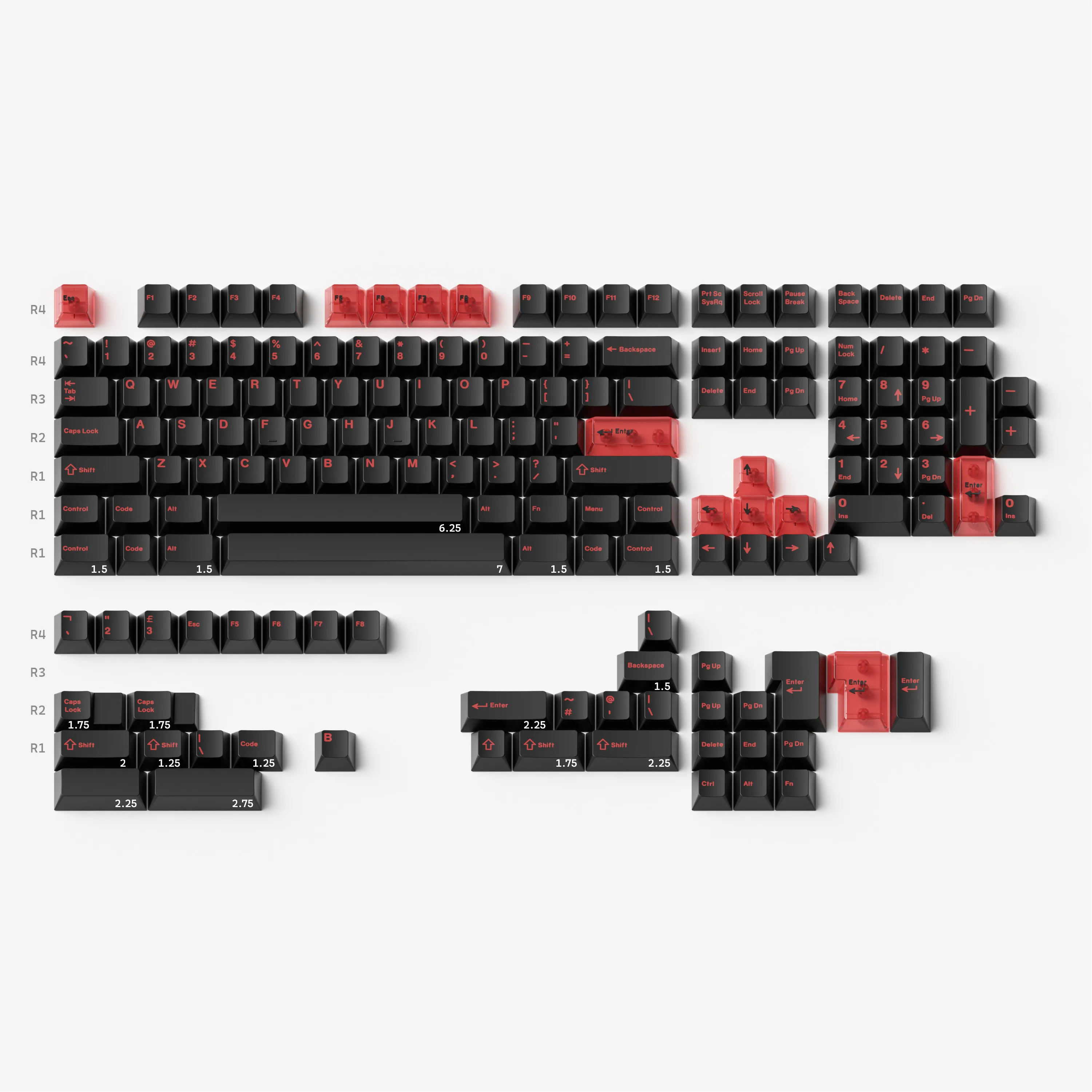 JKDKeys 블랙 레드 영어 PBT 체리 프로파일 키캡(61/64/68/75/87/104) - 워팅 기계식 키보드용 빈티지 게이밍