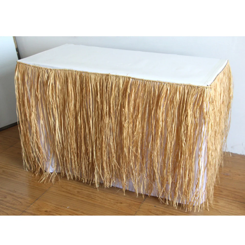 

Party Table Skirts Luau Decorations Hawaiian Desk Straw Summer Tablecloth Parties Hula Tutu Decorative Home Banquet Beach For