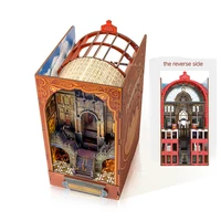 DIY Book Nook Wooden Miniature Model Kit Railway Cathedral Bookend Assembled 3D Puzzle Bookshelf Home Decor Friends Gifts 1