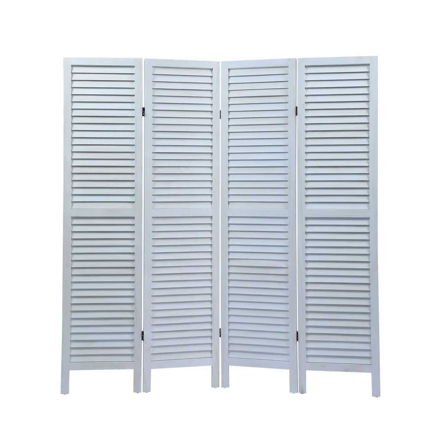 

Wood 4 Panel Screen Folding Louvered Room Divider - Old white