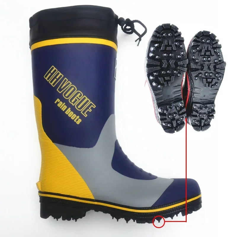Fashion Waterproof Fishing Boots Steel Spikes Sole Rubber Rain Shoes Men Women Hunting Hiking Working Upstream Shoes 1
