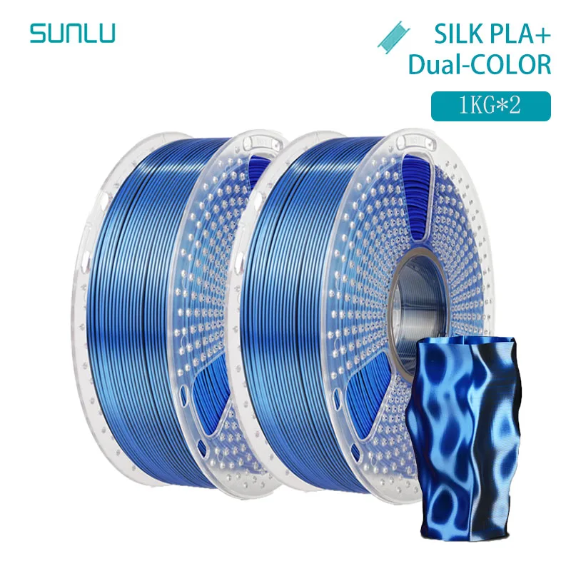 SUNLU 2KG Silk PLA Plus Dual Colors Filament 1KG 1.75mm Pla+ Rabinbow Dual Colors Neatly Wound 3D Filament for 3D Printer