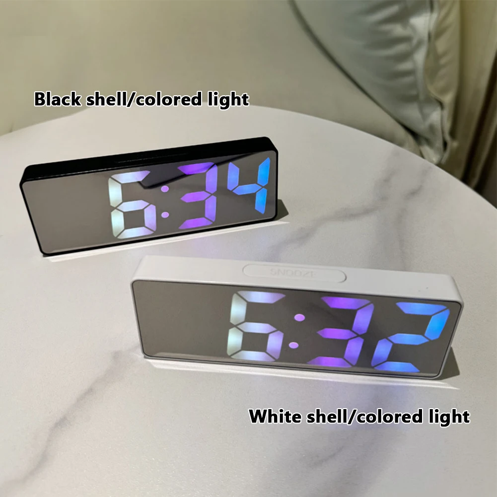 LED Mirror Digital Alarm Clock 12/24 Hours Adjustable Dimming Brightness Colorful Large Screen Desk Clocks Bedroom Decoration