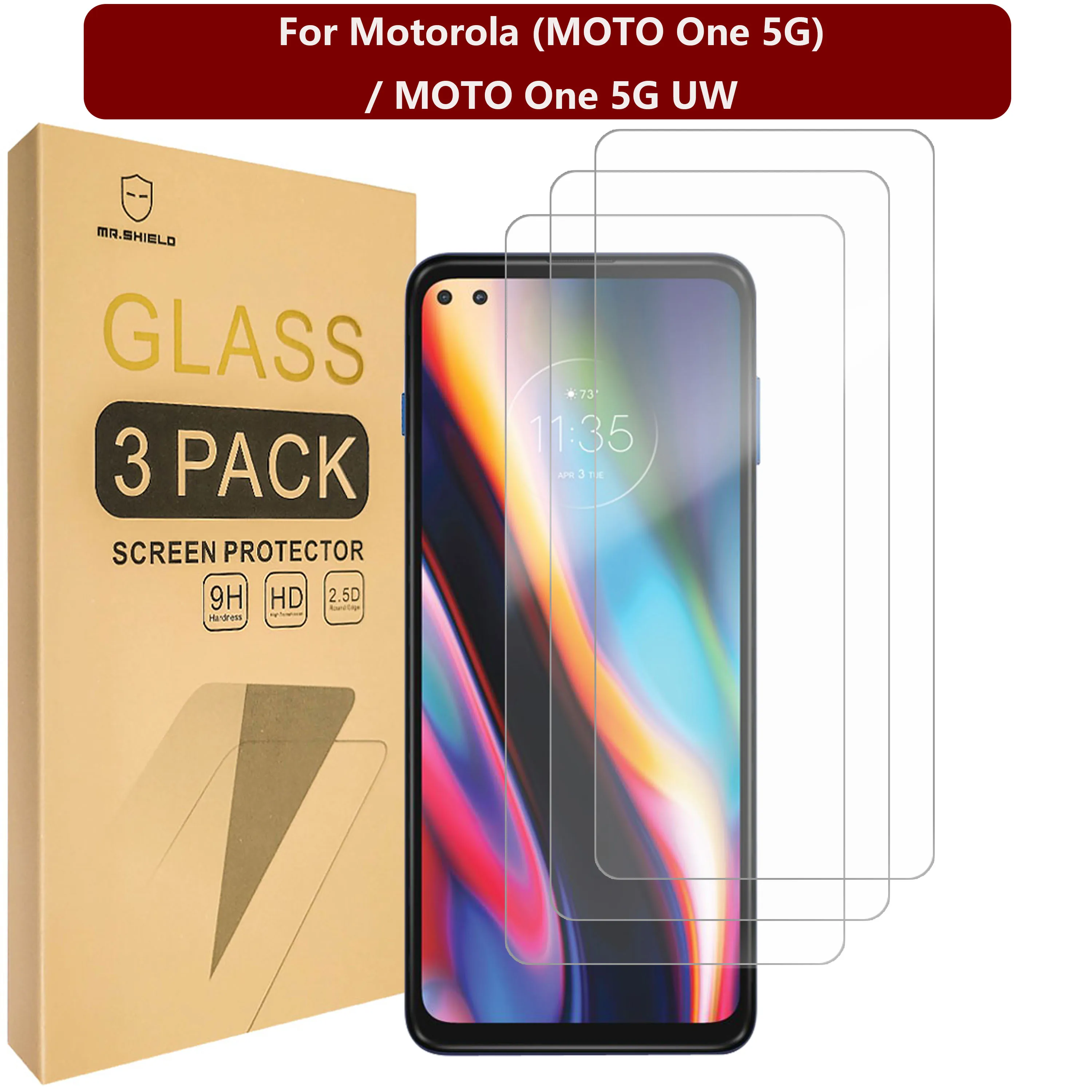 

Mr.Shield [3-PACK] Designed For Motorola (MOTO One 5G) / MOTO One 5G UW [Tempered Glass] [Japan Glass with 9H Hardness]