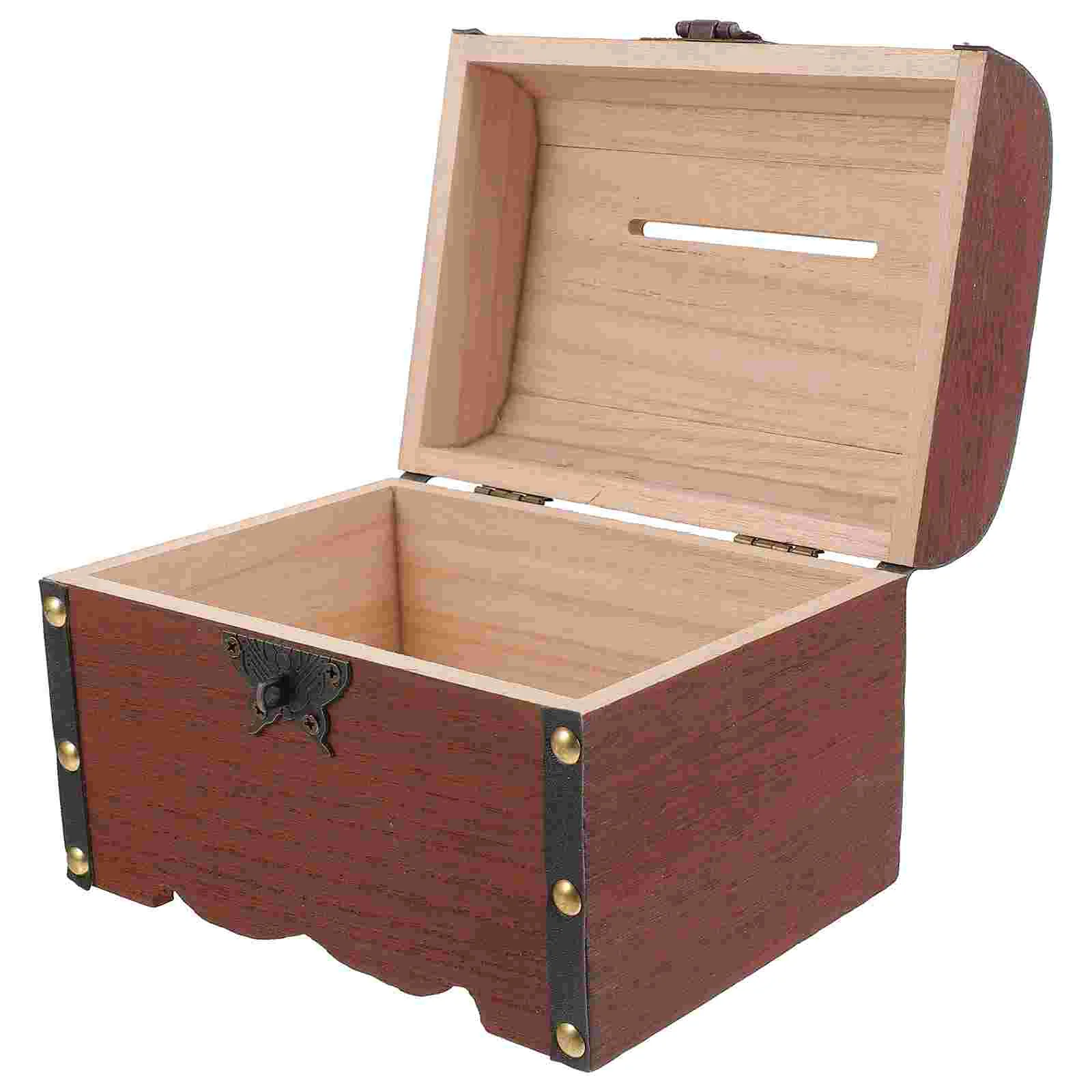 Retro Love Lock Money Bank Vintage Wooden Treasure Chest Kids Safe Jewelry Storage Size Heart Lock Piggy Bank Gifts 2
