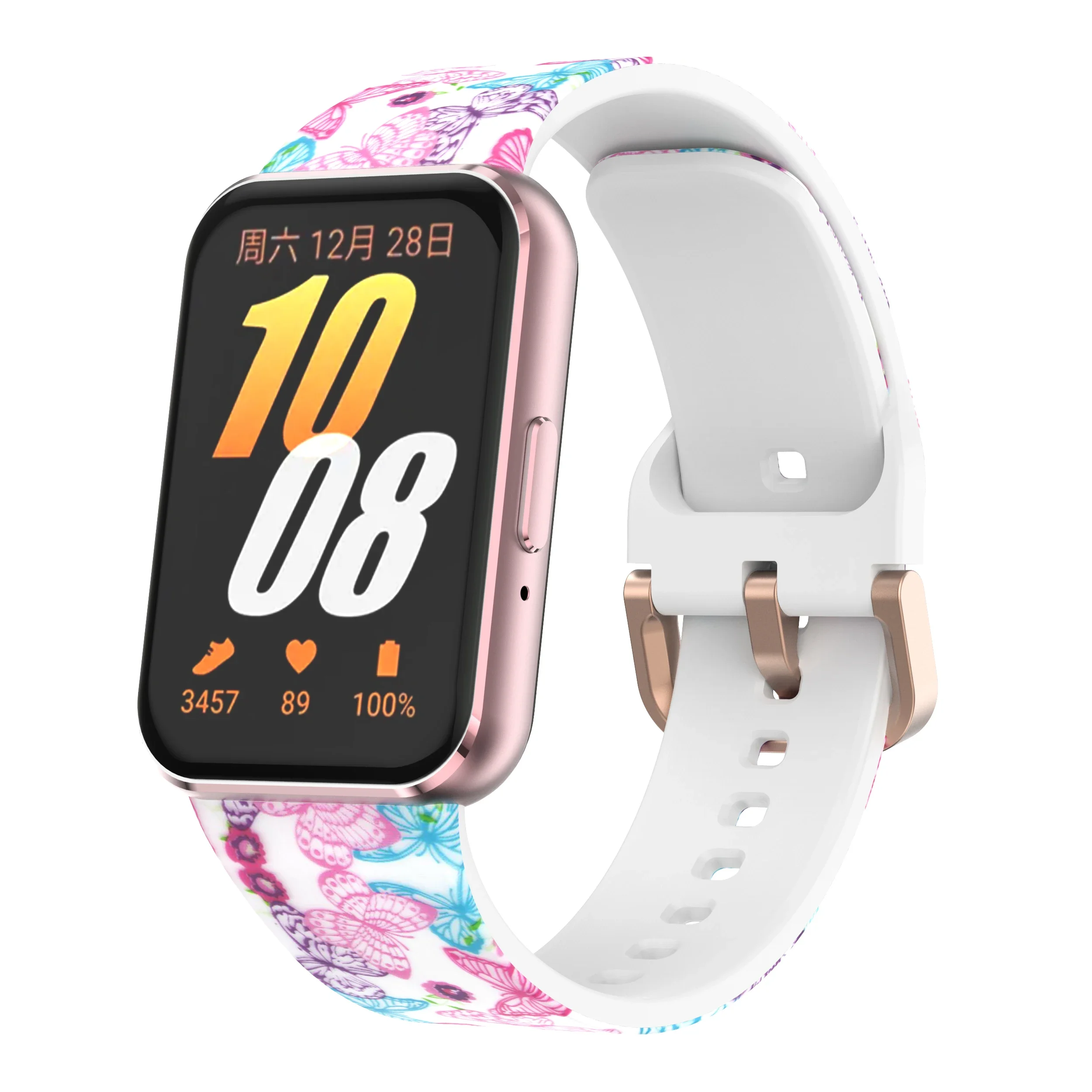 Patterned Silicone Strap with Rose Gold Metal Buckle - Printed Watchband